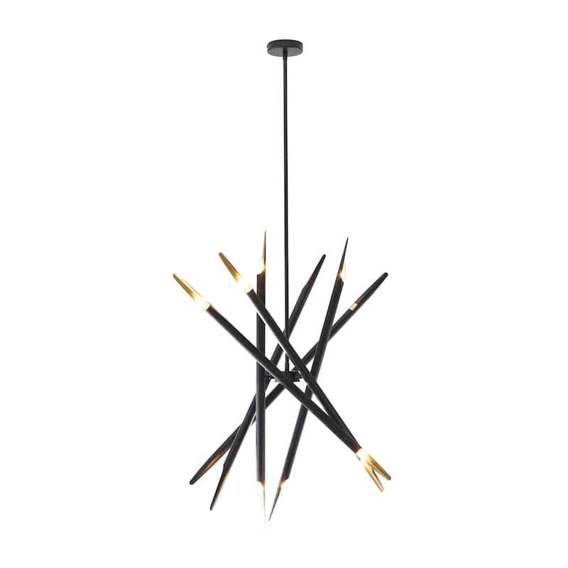 Metal Abstract 12 Light Room Chandelier with Angled Beams and Suspension Rod - Black - Roche River Decor - Black