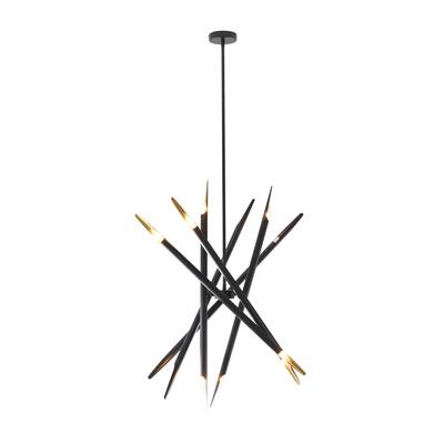 Metal Abstract 12 Light Room Chandelier with Angled Beams and Suspension Rod - Black - Roche River Decor