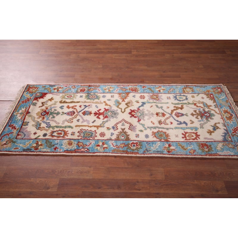 Ivory Oushak Indian Accent Rug Hand-Knotted Wool Carpet - 2'6"x 5'9"
