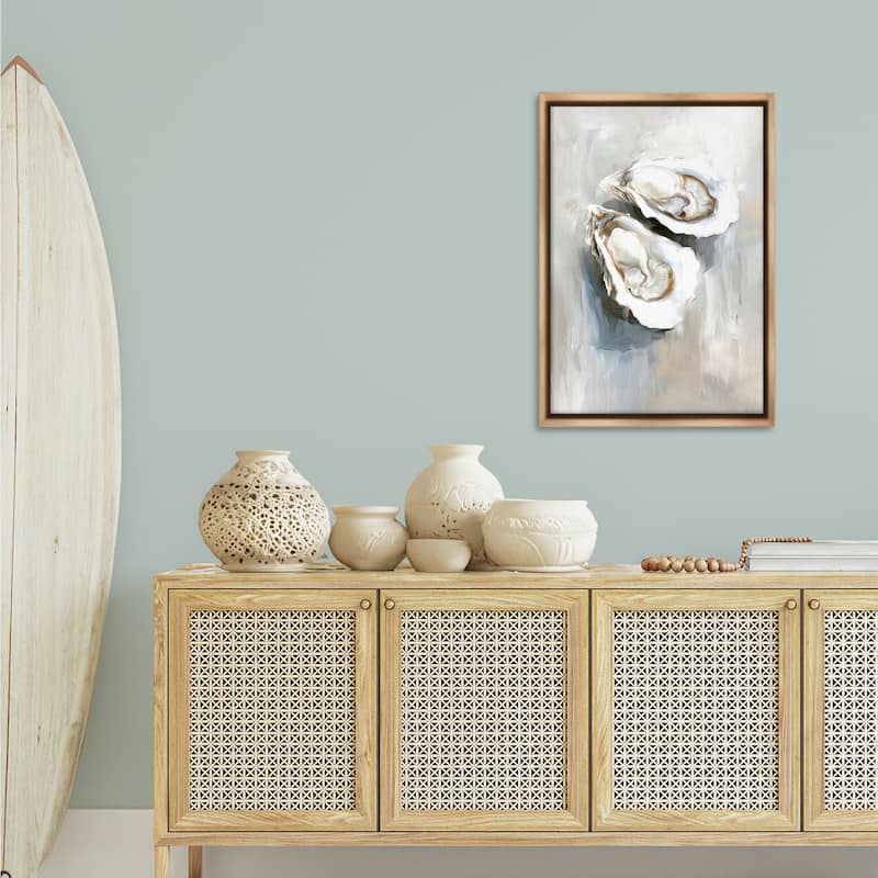 Stupell Two Oysters Seashell Mirage Framed Floater Canvas Wall Art Design By Ramona Murdock