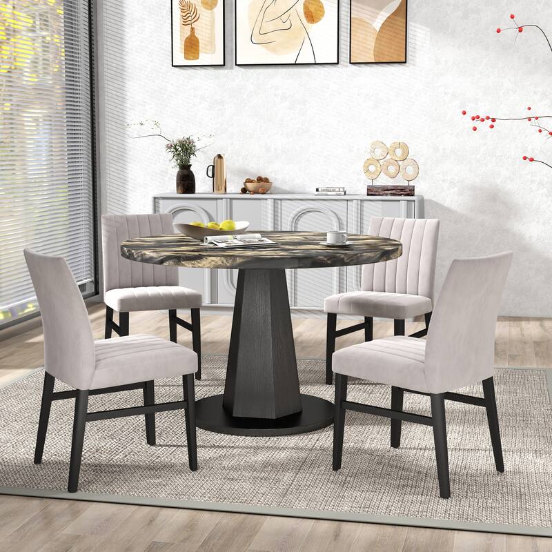 Roundhill Furniture Cavira 5-Piece Round Modern Dining Set