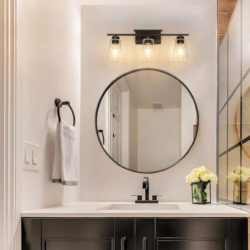 3-Light Modern Black Linear Cone Clear Glass Bathroom Vanity Light - 23.62 in. W x 7.09 in. D x 9.25 in. H