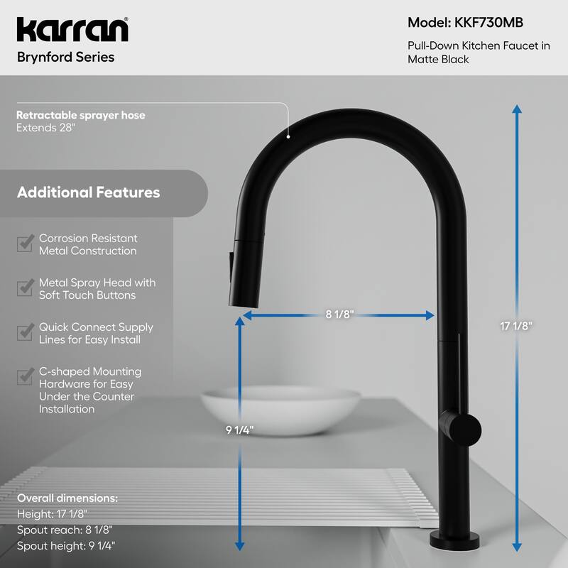 Karran Brynford Single Handle Pull-Down Sprayer Kitchen Faucet