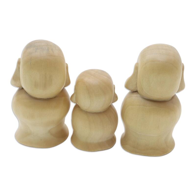 Novica Handmade Guardian Jizo Wood Sculptures (Set Of 3)