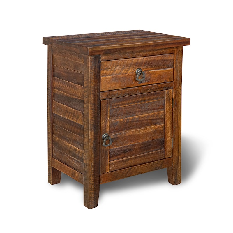 Montana Acacia Wood Bedside Cabinet Rustic Farmhouse End Table Storage