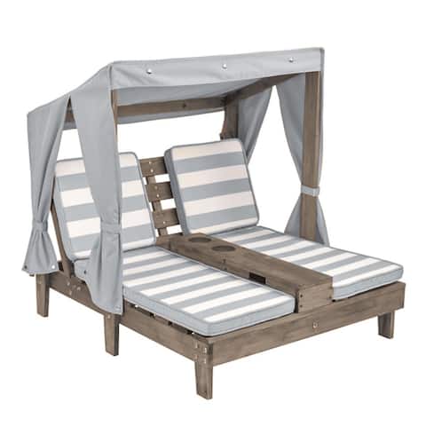 Children's Double Chaise Lounge with Cup Holders - Gray