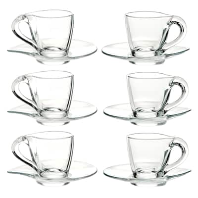 Majestic Gifts Inc European Glass Cappuccino Cup w/ Saucer3.4oz-Set/6 - 2.5"