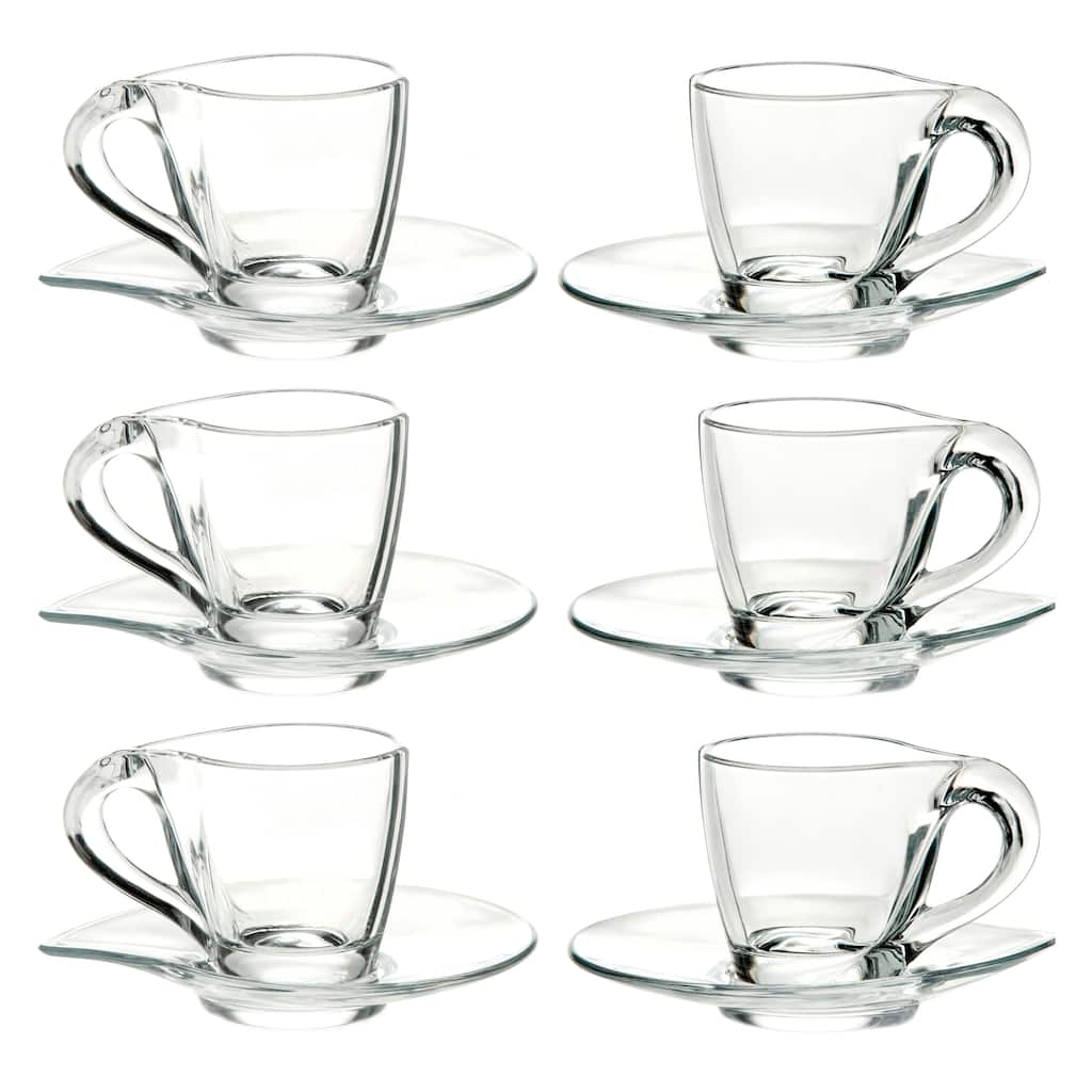 Majestic Gifts Inc European Glass Cappuccino Cup w/ Saucer3.4oz-Set/6 - 2.5"