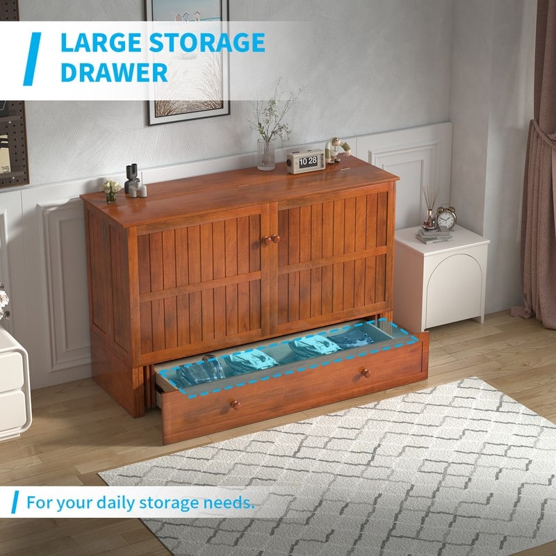 Mixoy Murphy Bed Cabinet Chest with Mattress & Storage Platform
