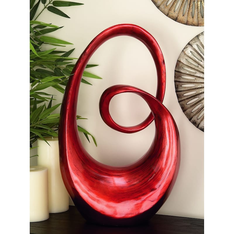 Red or Brown Polystone Swirl Abstract Decorative Sculpture - Red
