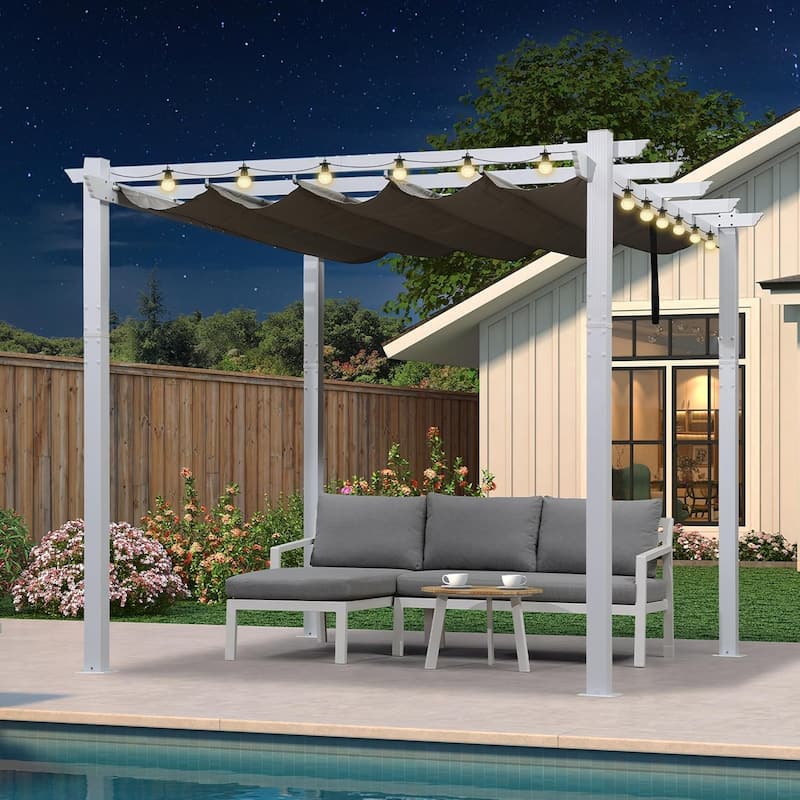 PURPLE LEAF Gazebo White Aluminium Outdoor Retractable Pergola with Canopy Cover