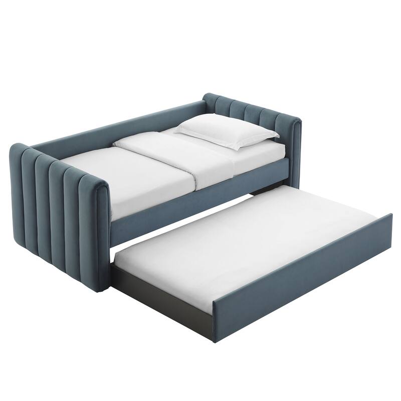 Veyla Channel Tufted Performance Velvet Twin Daybed With Trundle
