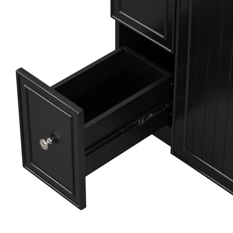 24" Bathroom Vanity Cabinet with Ceramic Sink & 2 Drawers, Bathroom Storage Cabinet Free-standing Single Sink Cabinet, Black