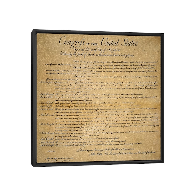 iCanvas "The Bill Of Rights, 1789" by Unknown Framed Canvas Print - Black - 26x26