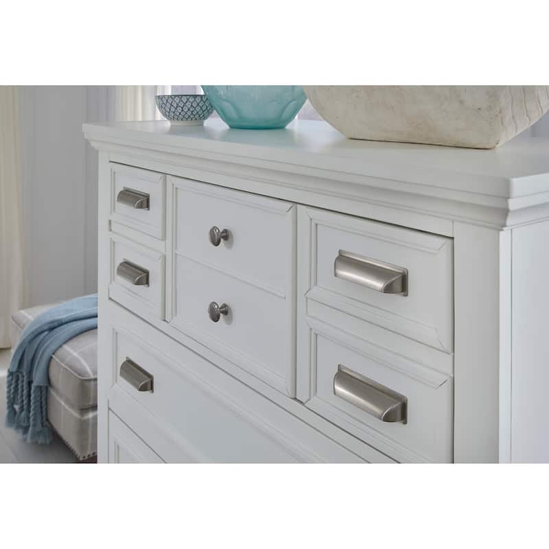 Magnussen Home Charleston White Dove Drawer Dresser with Harbor Gray Landscape Mirror
