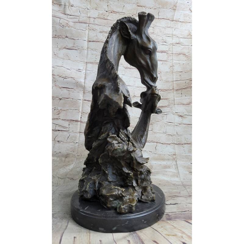 Mother And Baby Giraffe Bronze Bust Sculpture Statue Figure Decor 18 Inches X 9 Inches