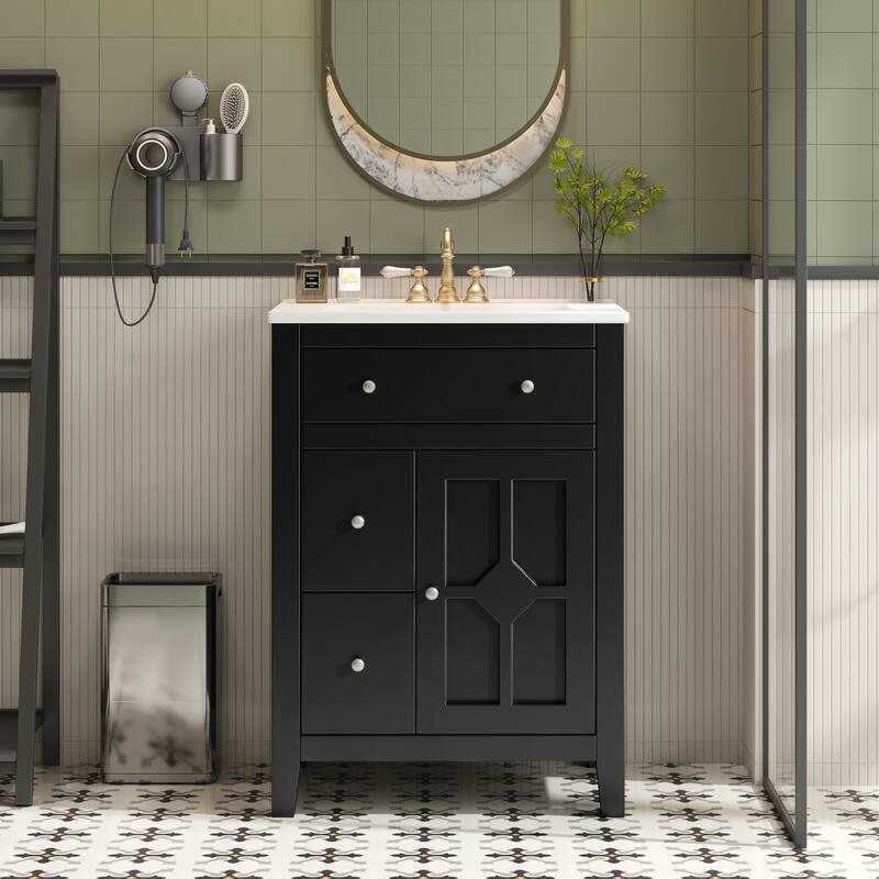 24" Contemporary Bathroom Vanity Set Featuring Ceramic Sink Basin - Includes 2 Smooth-Glide Drawers and Soft-Close Door Cabinet.