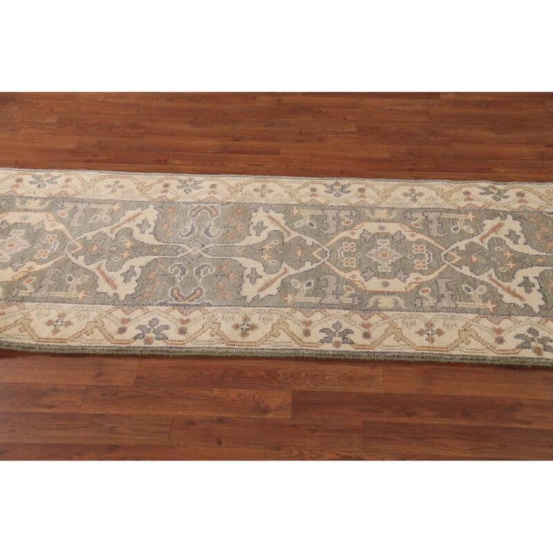 All-Over Oushak Oriental Runner Rug Handmade Wool Carpet - 2'8" x 11'6"