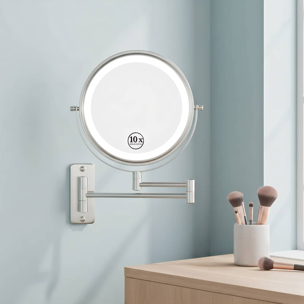 Wall Mounted Makeup Mirror w/ Down Double-Sided 1x/10x Magnification