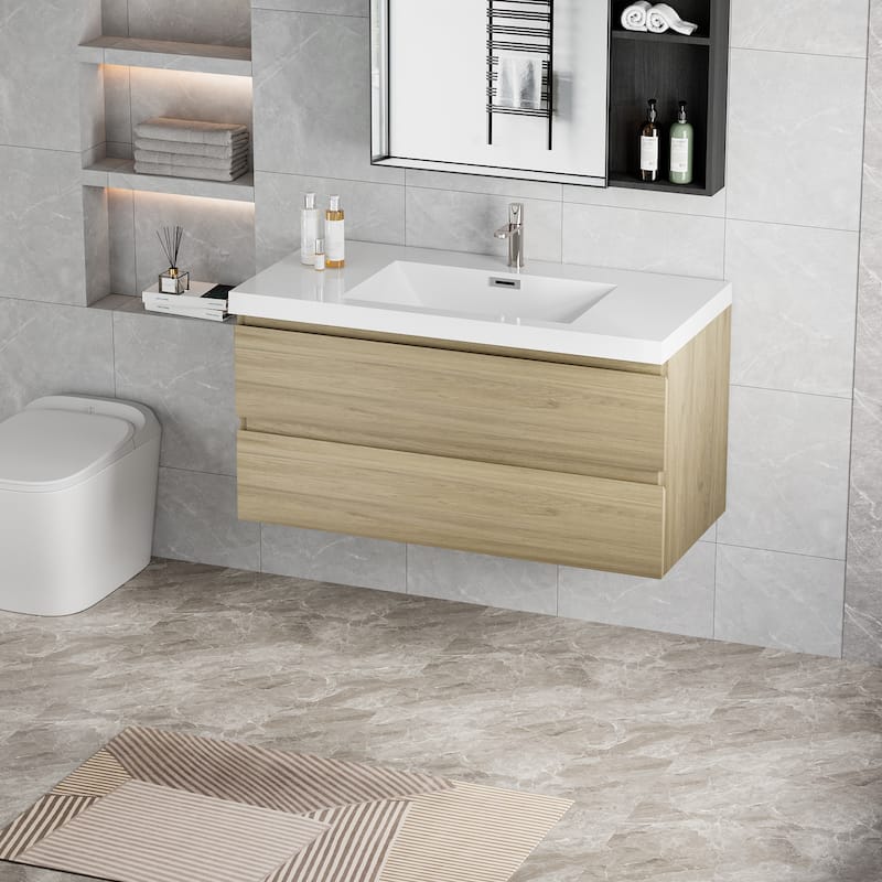 46" Modern Wall-Mounted Floating Bathroom Vanity with Sink, Drawers