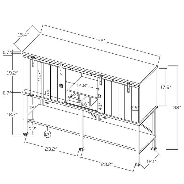 52 inch Wine Cabinet with Barn Door & Adjustable Shelves - 52" W x 38" D x 15.5" H