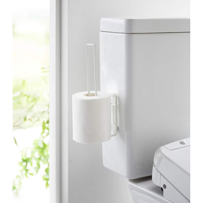 Yamazaki Home Traceless Adhesive Toilet Paper Holder, Steel, Holds 2.2 lbs - L 2.87 x W 1.46 x H 9.84 inches