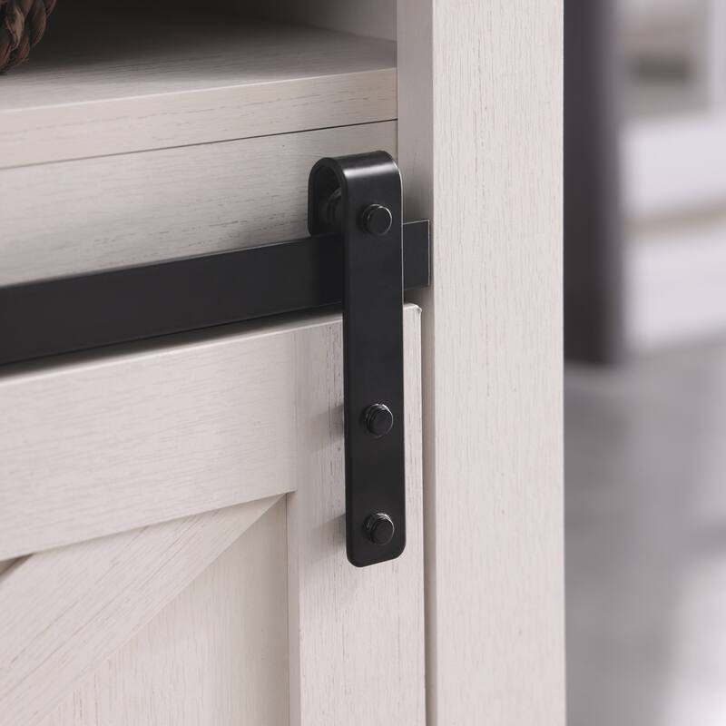 Farmhouse TV Stand Media Console, for 65+ Inches with 2 Sliding Barn Doors and Storage Shelves, for Living Room, Antique White