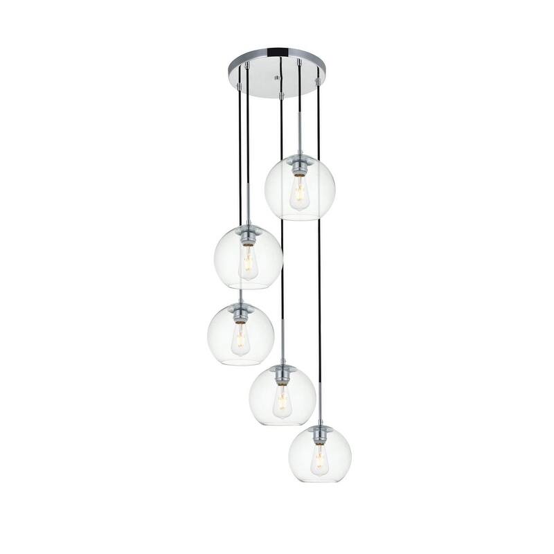 Mid-century Modern Clear Glass 5-light Pendant - Chrome