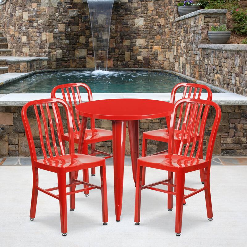 30-inch Round Metal Table and Chairs 5-piece Set - Red