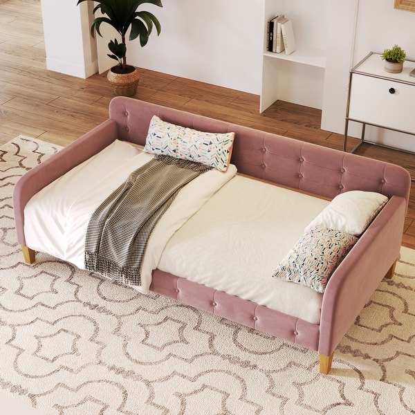 slide 2 of 7, Twin Size Upholstered Daybed With 4 Support Legs, Pink Pink