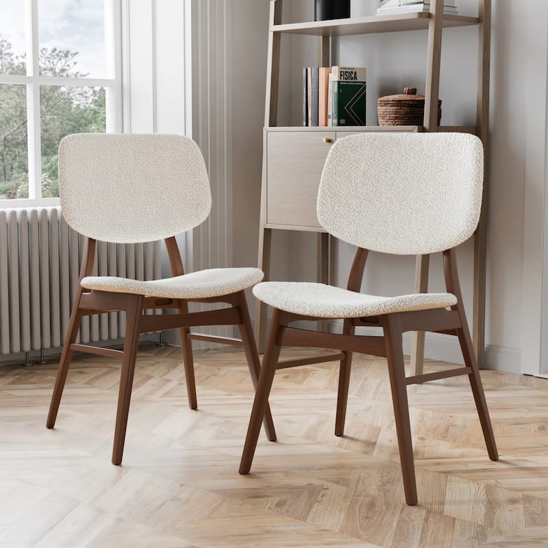 Furniture of America Beau II Mid-century 2-Pack Walnut Dining Chair Set with Boucle Upholstery - Walnut