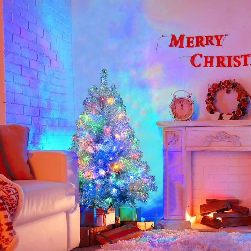 Radiant Silver 4ft Pre-Lit Christmas Tree with 150 LED Lights & Metal Stand