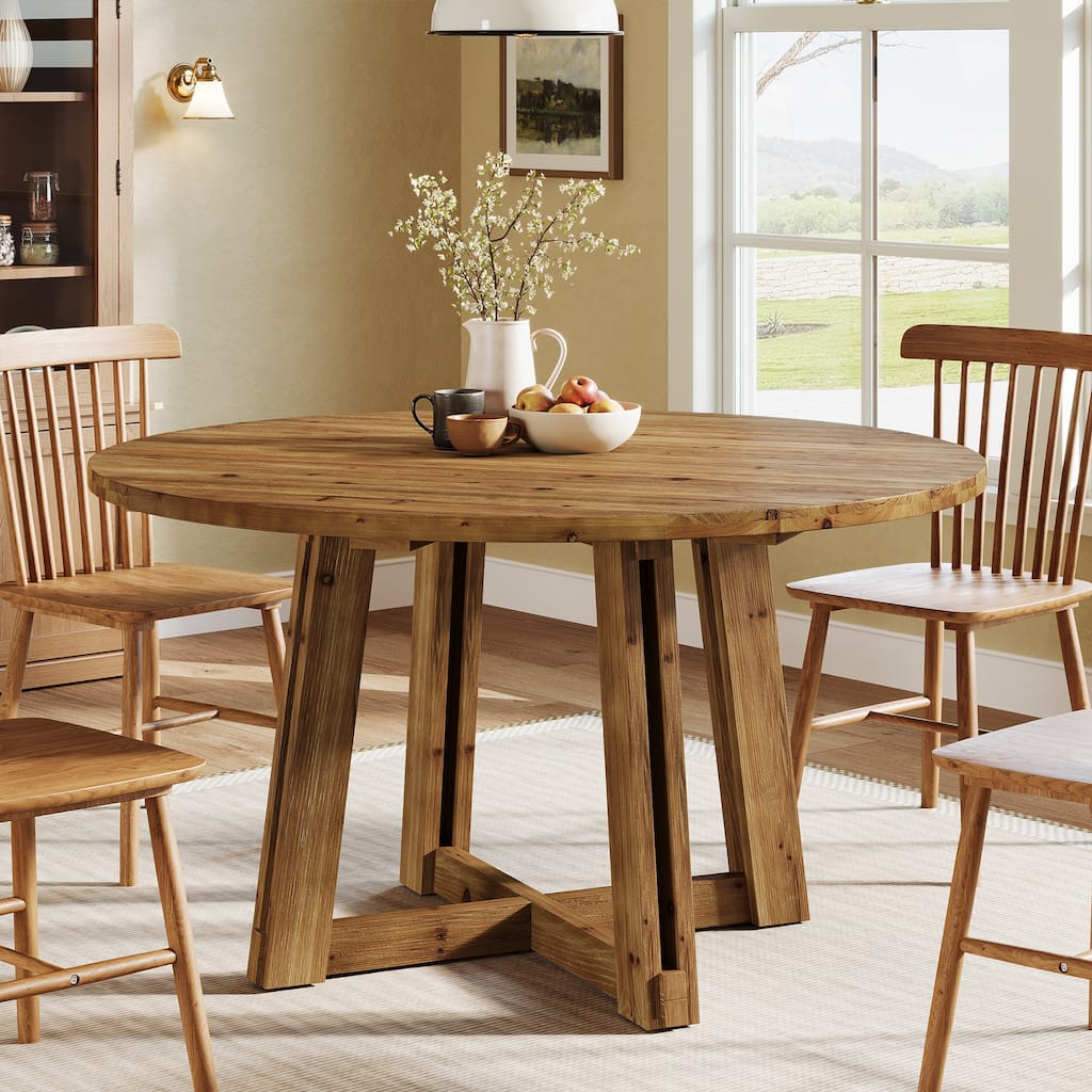 47" Solid Wood Dining Table, Farmhouse Round Kitchen Table for 4-6