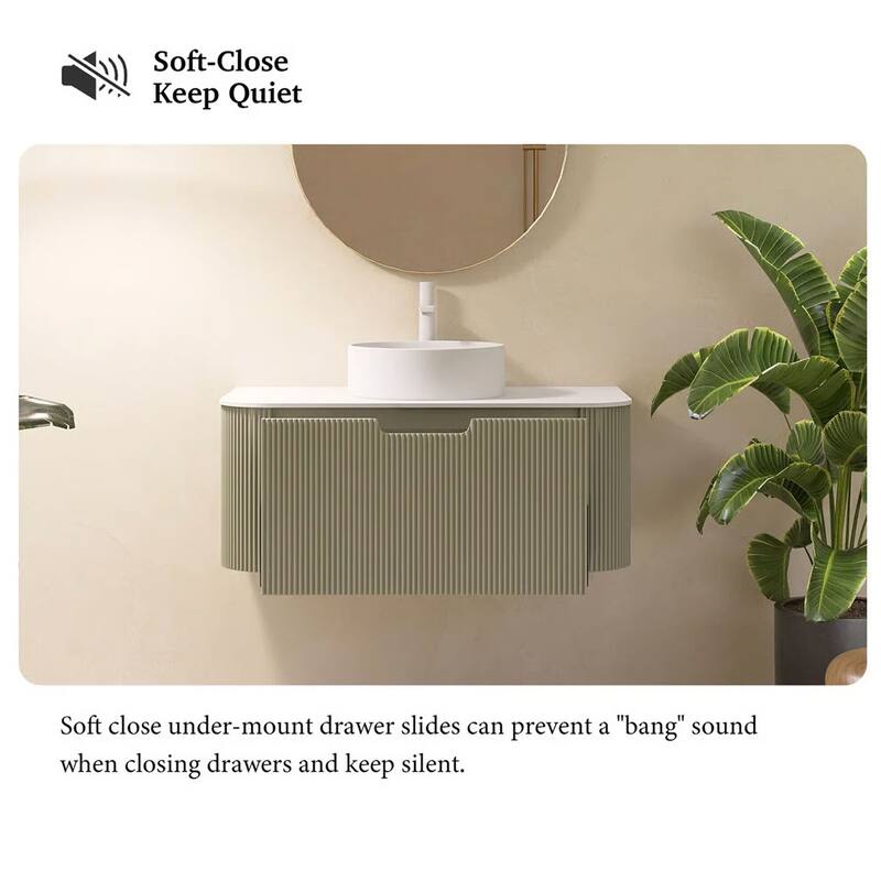 Wall-Mounted Bathroom Vanity with White Round Ceramic Sink