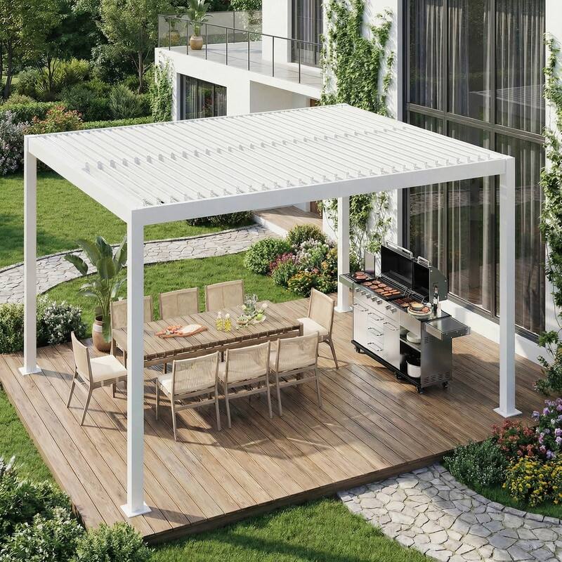 EROMMY Outdoor Louvered Pergola with Optional Winter Cover – Adjustable Hardtop Gazebo, Multiple Sizes