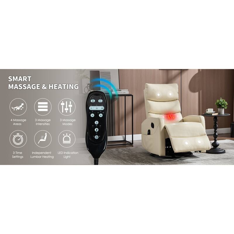 Roomfitters Manual Swivel Rocker Recliner Chair with Heat and Massage Fabric Glider Lounge Sofa for Living Room