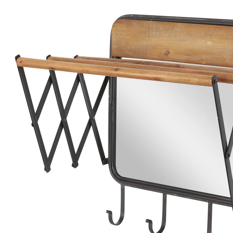 Metal 4 Hanger Wall Hook with Extended Top Rack and Mirror - Brown - Roche River Decor