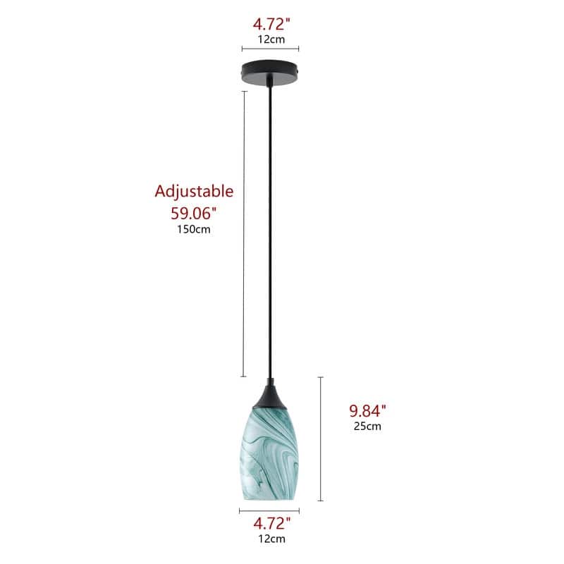 Black Metal and Glass Pendant Light for Kitchen Island Dining Room - Blue 2