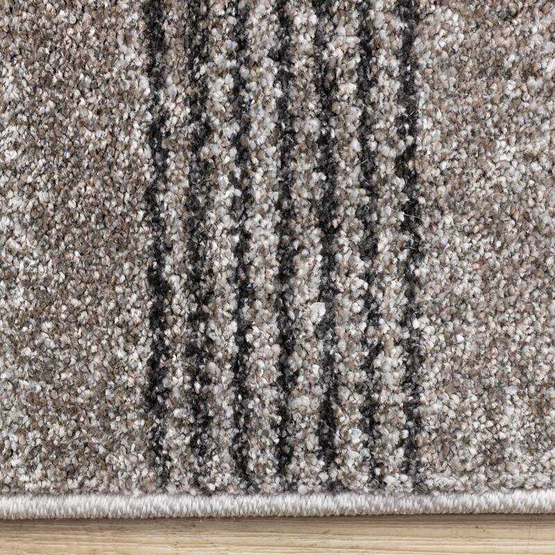 Brown Grey White Striped Arched Shapes Indoor Rug