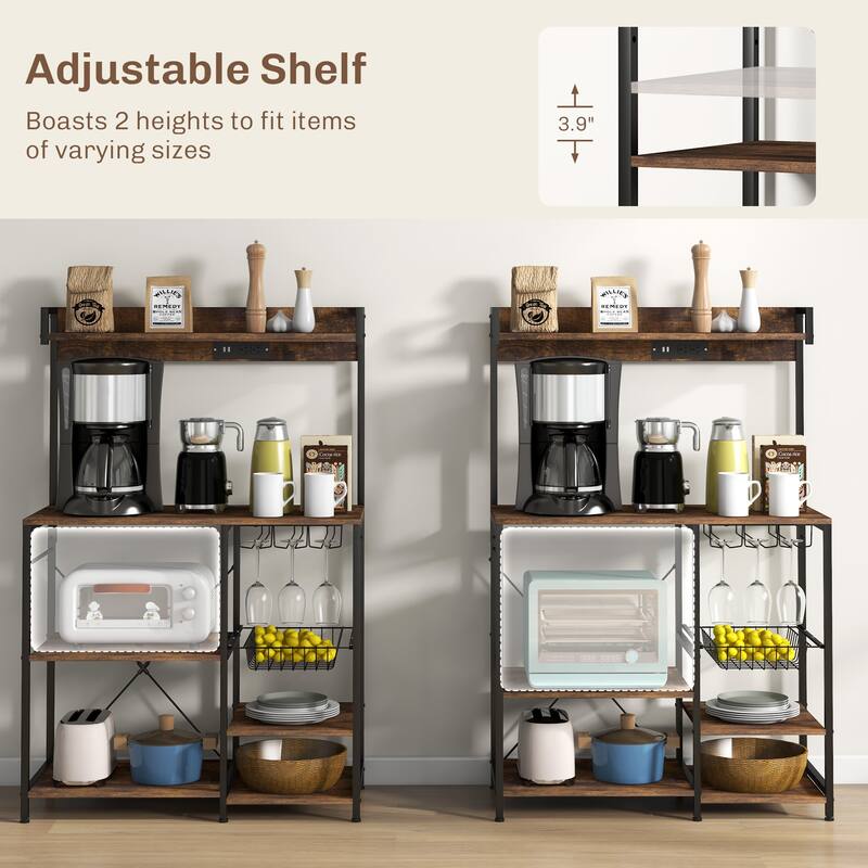 Industrial Baker's Rack with Power Outlet and LED Lights, Storage