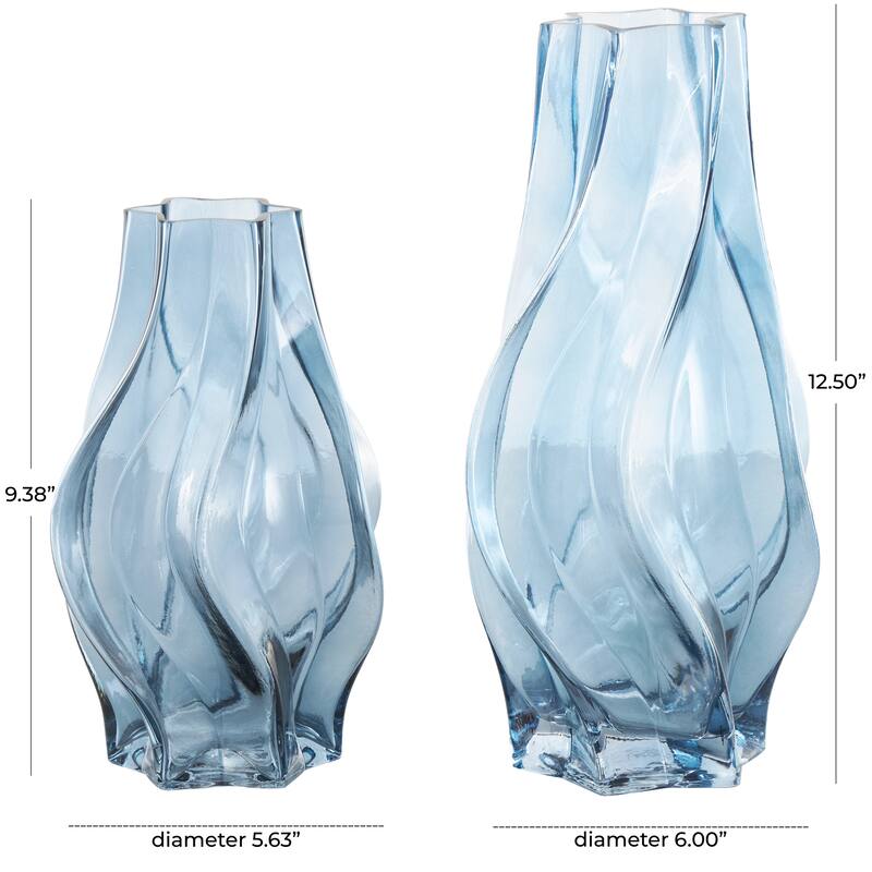 Blue or Yellow Glass Wavy Ombre Vase (Set of 2)