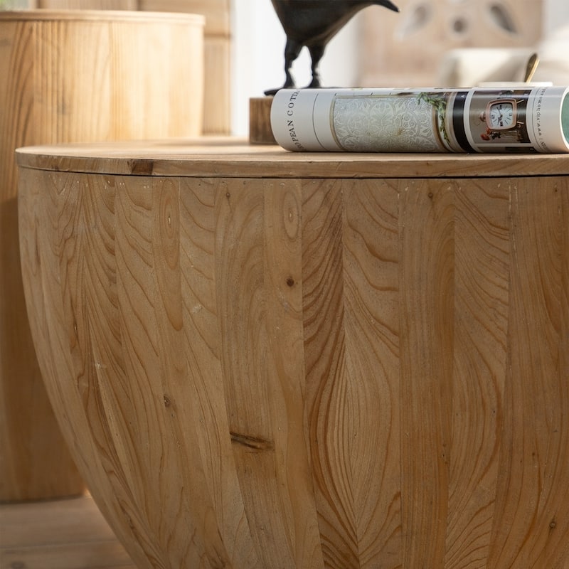 Vintage Style Bucket Drum Shaped Wooden Coffee Table