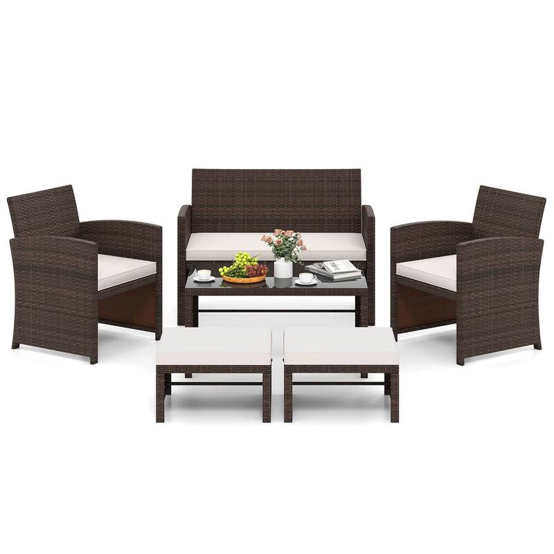 Gymax 6 PCS Patio Furniture Set w/ 1 Loveseat 1 Coffee Table 2