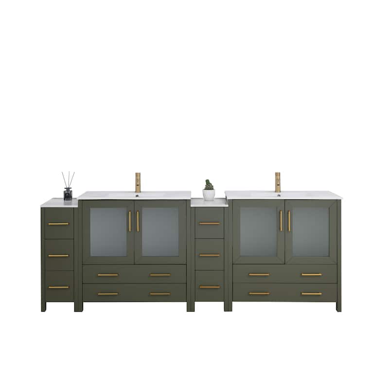 Vanity Art 96" Double Sink Bathroom Vanity Set 10 Dove-Tailed Drawers, 3 Cabinets, 2 Shelves Soft-Closing Doors with Free Mirror