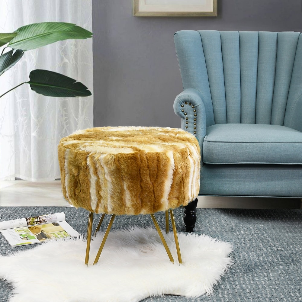 Home Soft Fauxfur Ottoman Round Fuzzy Entryway Bench 18"x18"x18"