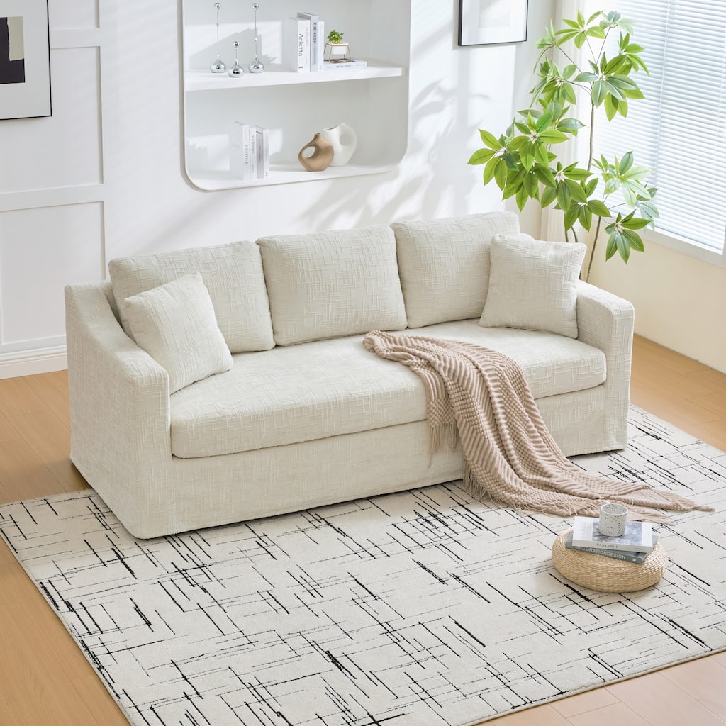 83.9"W Modern Chenille Sofa With Removable Slipcover,3-Seater Sofa With Cushions