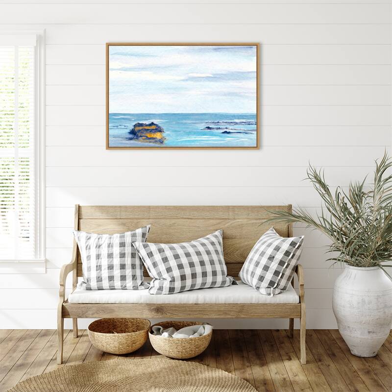 Tranquil Seascape with Rocks by Danushka Abeygoda Framed Canvas Wall Art Print