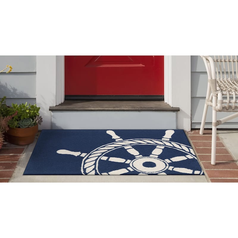 Liora Manne Frontporch Ship Wheel Indoor/Outdoor Rug - 2'6" x 4' - 2'6" x 4' - Navy