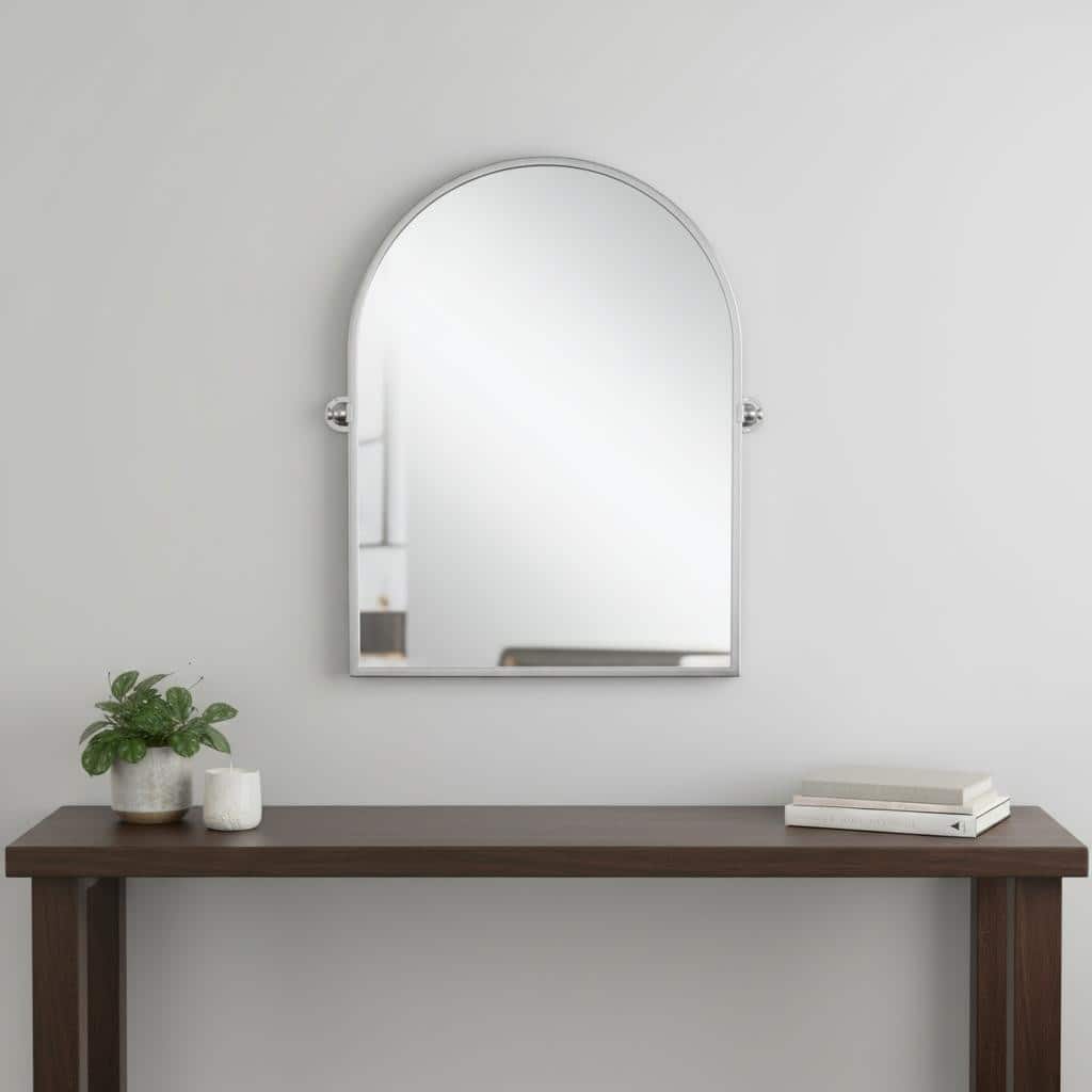HomeRoots 36" Silver Metal Arch Tilting Framed Accent Mirror - 23.97 in. x 35.76 in. x 1.57 in.