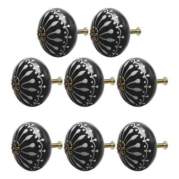 8pcs Ceramic Knobs Vintage Knob Drawer Pull Handle Furniture Door Desk Cabinet Cupboard Wardrobe Dresser Decorative Black